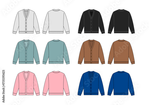 Vector template illustration set of  knitted cardigan