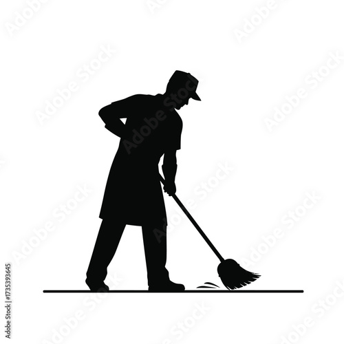 silhouette of a cleaner sweeping the floor