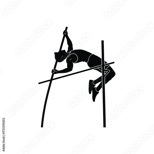 silhouette of a pole vaulter clearing the bar