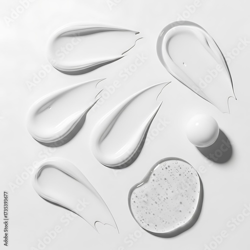 Assortment of White Cream and Gel Swatches on White Background.