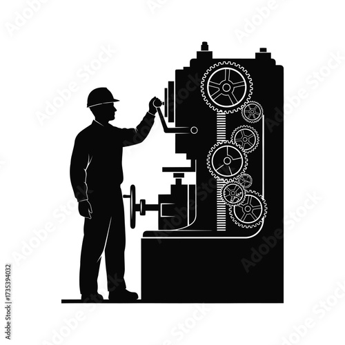 silhouette of a factory worker operating machinery