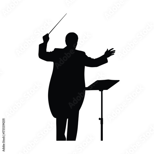 conductor silhouette leading orchestra