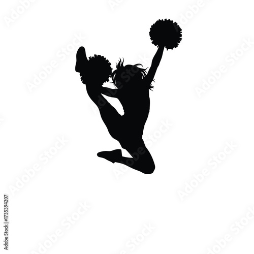 silhouette of a cheerleader jumping with pom poms