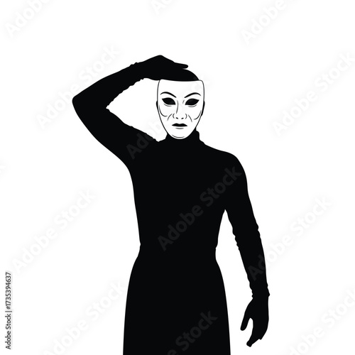 person wearing a white mask with black details