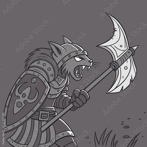 Ferocious Feline Warrior Armored Cat Wielding a Battle Axe