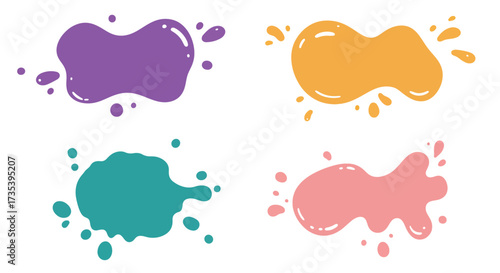 Colorful liquid blobs and splashes in abstract shapes.