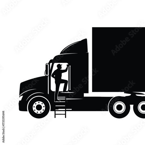 truck driver climbing into semitruck