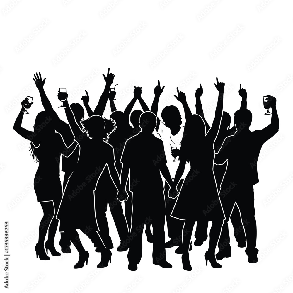 Fototapeta premium silhouette of people dancing at a party