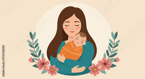 Loving Mother Embracing Her Sleeping Baby in a Tender Moment.