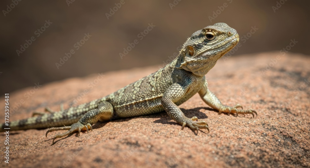 Fototapeta premium Small lizard on reddish rock