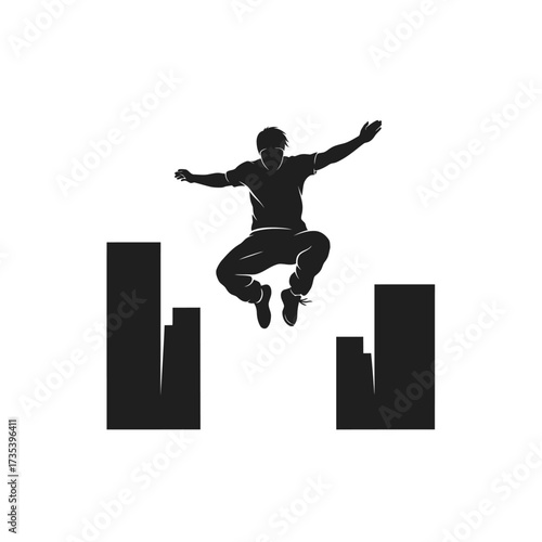 parkour athlete jumping between buildings