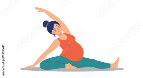 Pregnant Woman Performing a Side Bend Stretch in Yoga Pose.