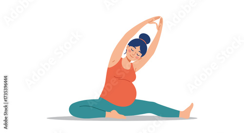 Pregnant Woman Performing Yoga Stretch in a Seated Pose.