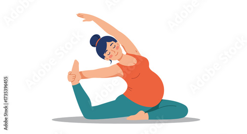 Pregnant Woman Performing Yoga King Pigeon Pose for Flexibility and Wellness.