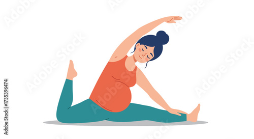Pregnant Woman Performing Yoga Stretch in Athletic Wear.