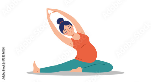 Pregnant Woman Performing Yoga Stretch in Comfortable Attire.