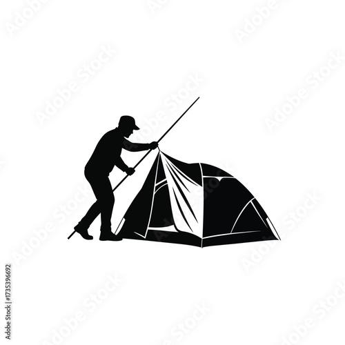 man setting up a tent