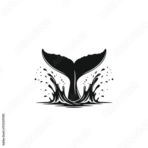 black silhouette of a whale tail splashing in water