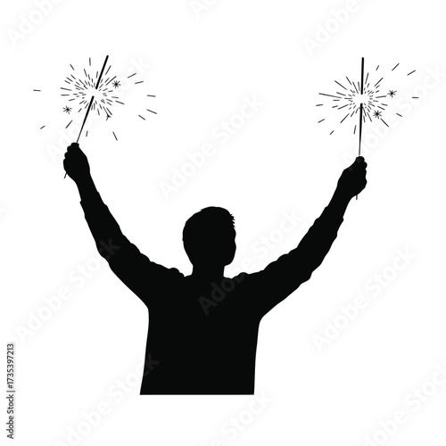 silhouette of a person holding sparklers