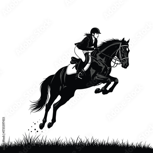 woman riding a horse jumping over obstacle