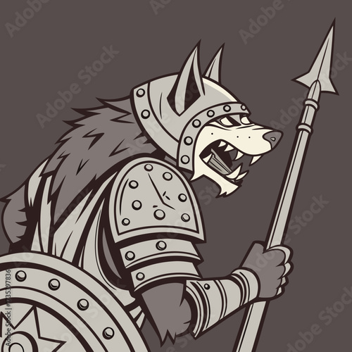 A Ferocious Armored Dog Warrior with Spear Illustration