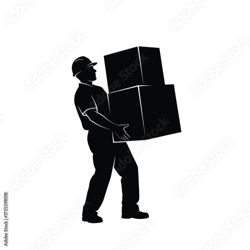 silhouette of a worker carrying boxes
