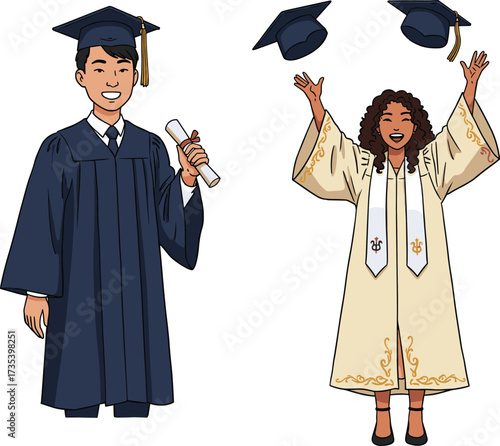 Graduation celebration, academic success, diploma achievement, proud students, cap and gown, university milestone, joyful moment, school event, future leaders, education journey, graduate happiness