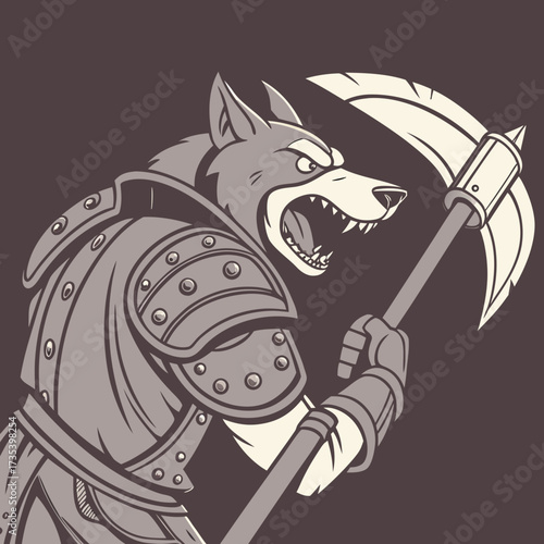 Ferocious Dog Warrior Armored and Wielding a Scythe Illustration