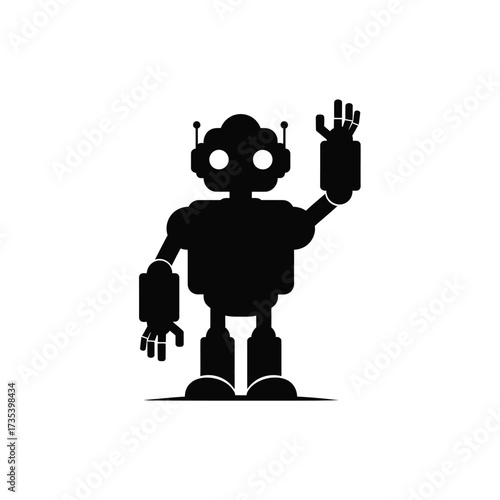 black silhouette of a friendly robot waving hello