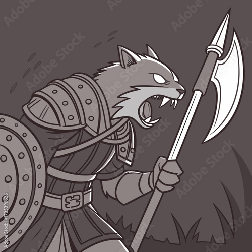 Ferocious Armored Cat Warrior Ready for Battle with Axe