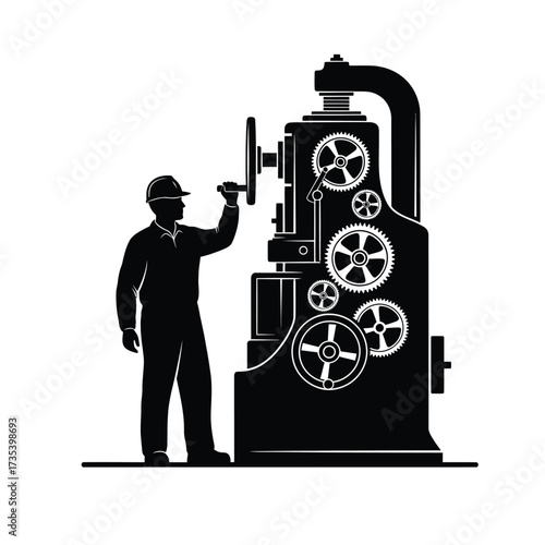 worker operating a machine silhouette