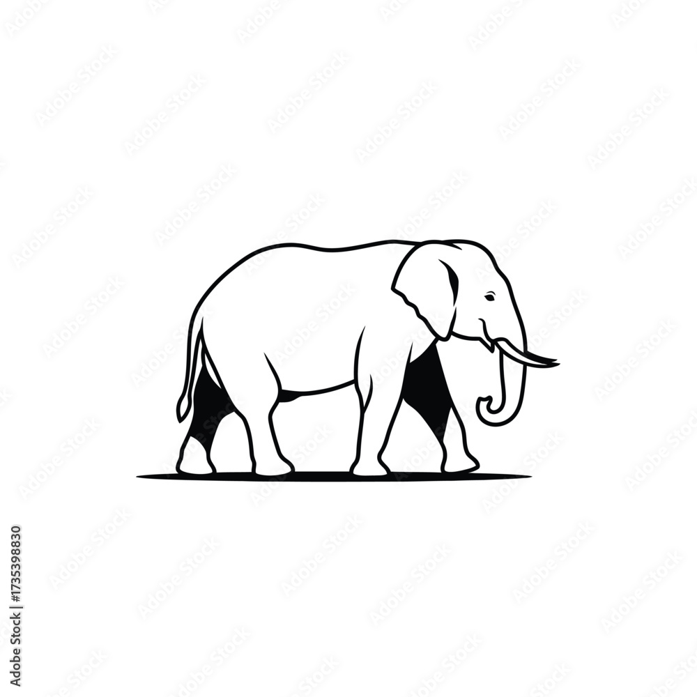 Fototapeta premium black and white illustration of an elephant walking