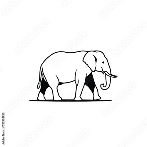 black and white illustration of an elephant walking