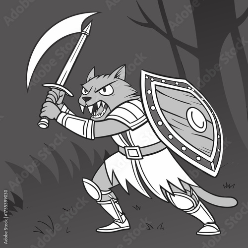 A Ferocious Cat Warrior Armored and Ready for Battle