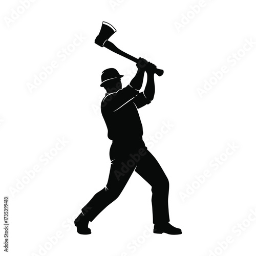 silhouette of a lumberjack swinging an axe