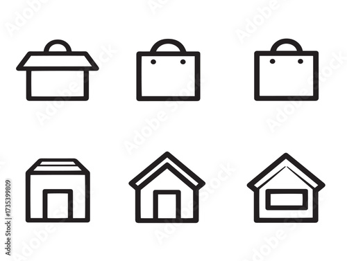 Creative store icons designed with sleek minimalist elegant vector line illustrations