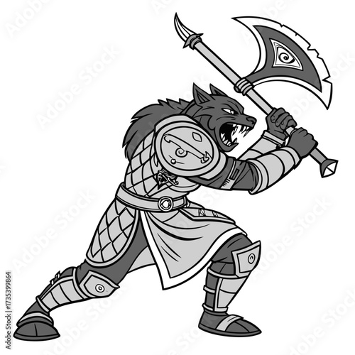 Ferocious Feline Warrior Armed with Axe, Heavily Armored