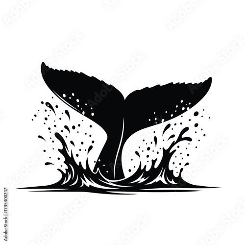 silhouette of a whale tail diving into splashing water