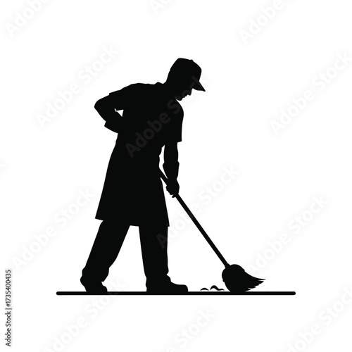 silhouette of a cleaner sweeping the floor