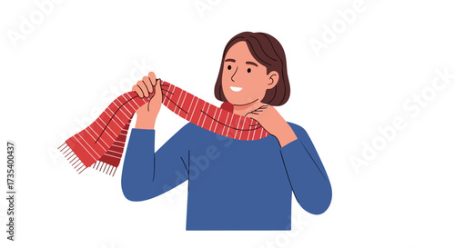 Illustrative depiction showcasing a girl adorning a striped scarf, emanating warmth and stylistic flair within a minimal color scheme