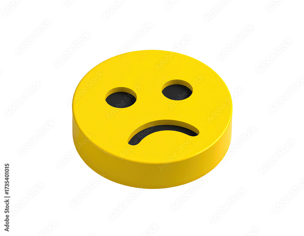 Fototapeta premium 3D render of a yellow, cylindrical emoji showing a sad or unhappy expression