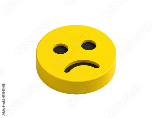3D render of a yellow, cylindrical emoji showing a sad or unhappy expression