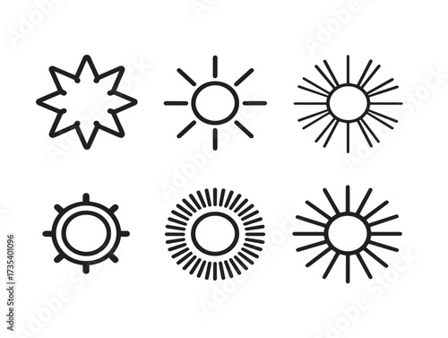 Minimalist sun shape icons collection designed in stylish professional vector design