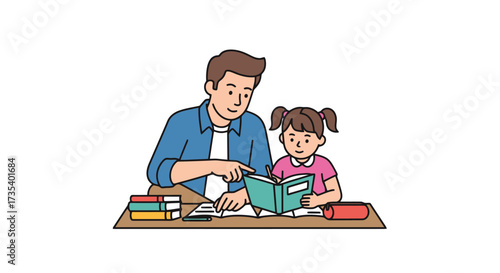 Father and Daughter Sharing a Storybook Moment, Fostering Early Literacy and Family Connection for Educational Resources and Parenting Content.