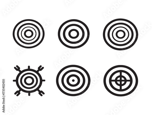 Six artistic target symbol icons in a clean vector minimalist design