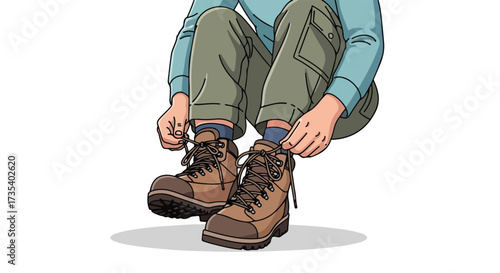 Lacing Up for the Journey: An Illustration of a Person Preparing for an Outdoor Adventure With Sturdy Hiking Boots