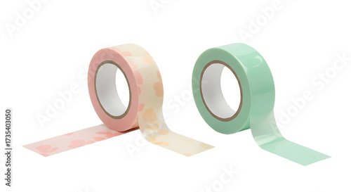 Two rolls of decorative washi tape in pastel pink and mint green colors, perfect for crafts and scrapbooking