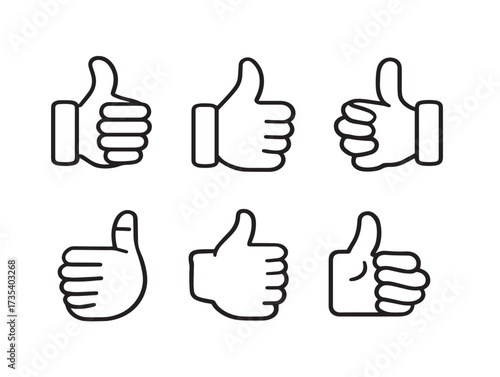 Thumbs up vector line art design with six stylish minimalist icons