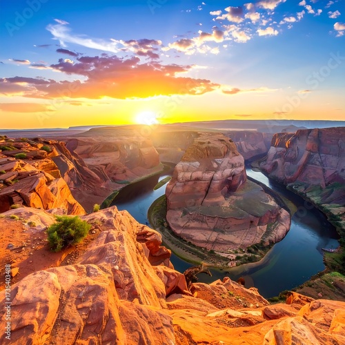 Stunning desert sunrise over a river bend