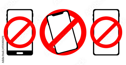 Smartphone Ban Icons Mobile Device Prohibition Symbols for Restricted Use Zones